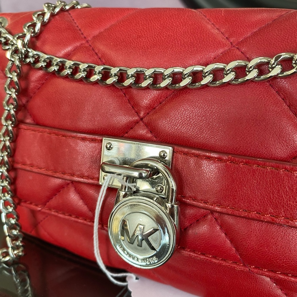 Michael Kors Red Quilted Clutch with Chain - Picture 2 of 5